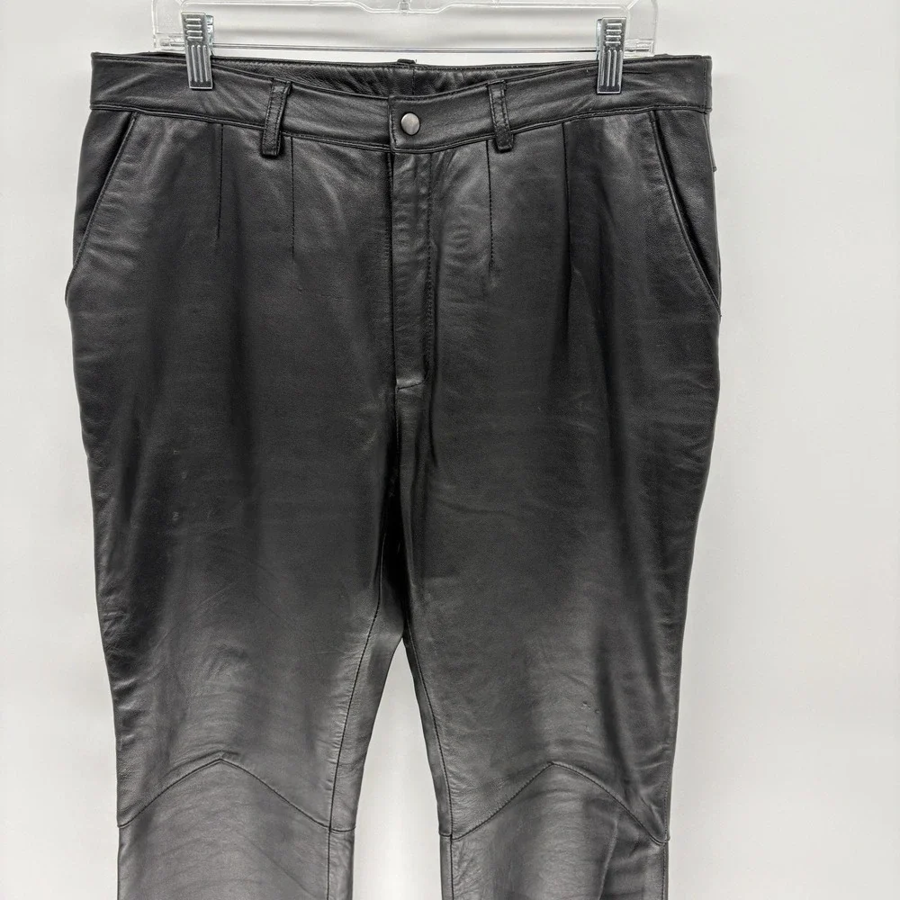 Vintage Excelled Black Genuine Leather Straight Fit Pants Grunge Biker Men 34X31